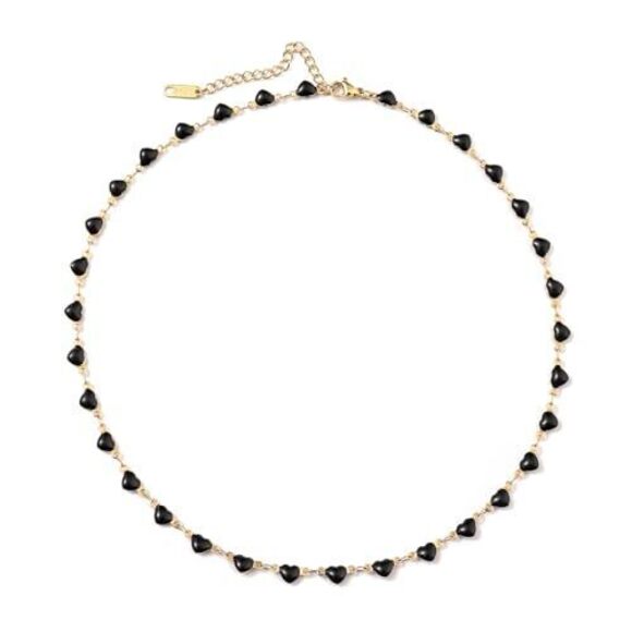Jewelry - 8231 Black Heart Necklace Trendy 18K Gold Plated Black Tourmaline Necklace